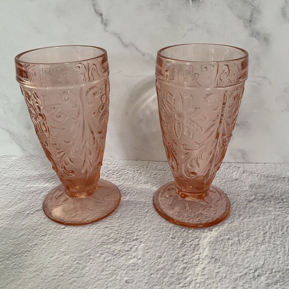 Tiara Pressed Glass SANDWICH PLUM AMETHYST Iced Tea Glass ~ Pair